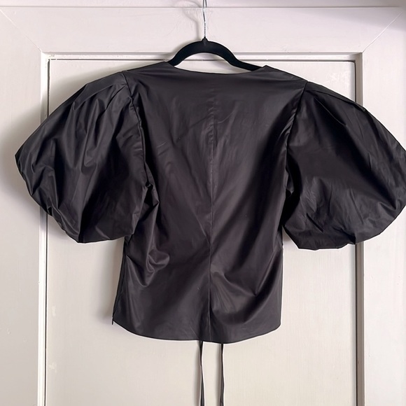 Frame Gathered Cotton Blend Sateen Black Blouse Top Size Small - Picture 5 of 10